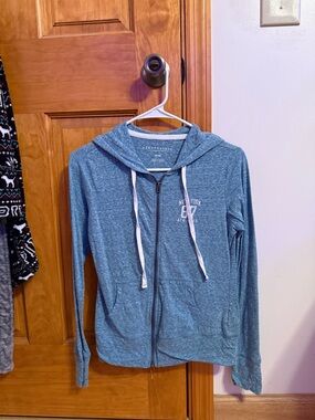 Aeropostale Blue Zip-Up Hoodie with White Drawstrings